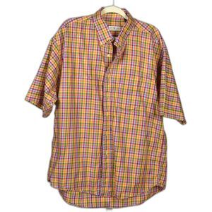 John Craig Winter Park Orange Paid Short Sleeve Cotton Button Down Shirt Size L